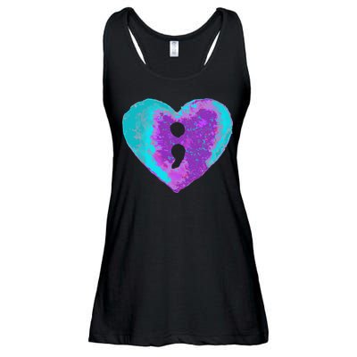 Suicide Prevention Semi Colon Purple Teal Hoodie Ladies Essential Flowy Tank