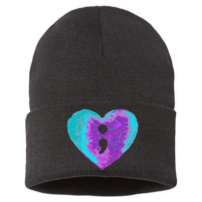 Suicide Prevention Semi Colon Purple Teal Hoodie Sustainable Knit Beanie