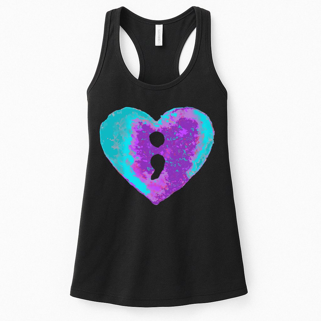 Suicide Prevention Semi Colon Purple Teal Hoodie Womens Tank Top