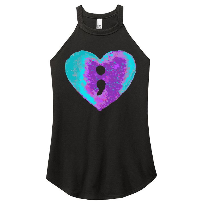 Suicide Prevention Semi Colon Purple Teal Hoodie Women's Perfect Tri Rocker Tank