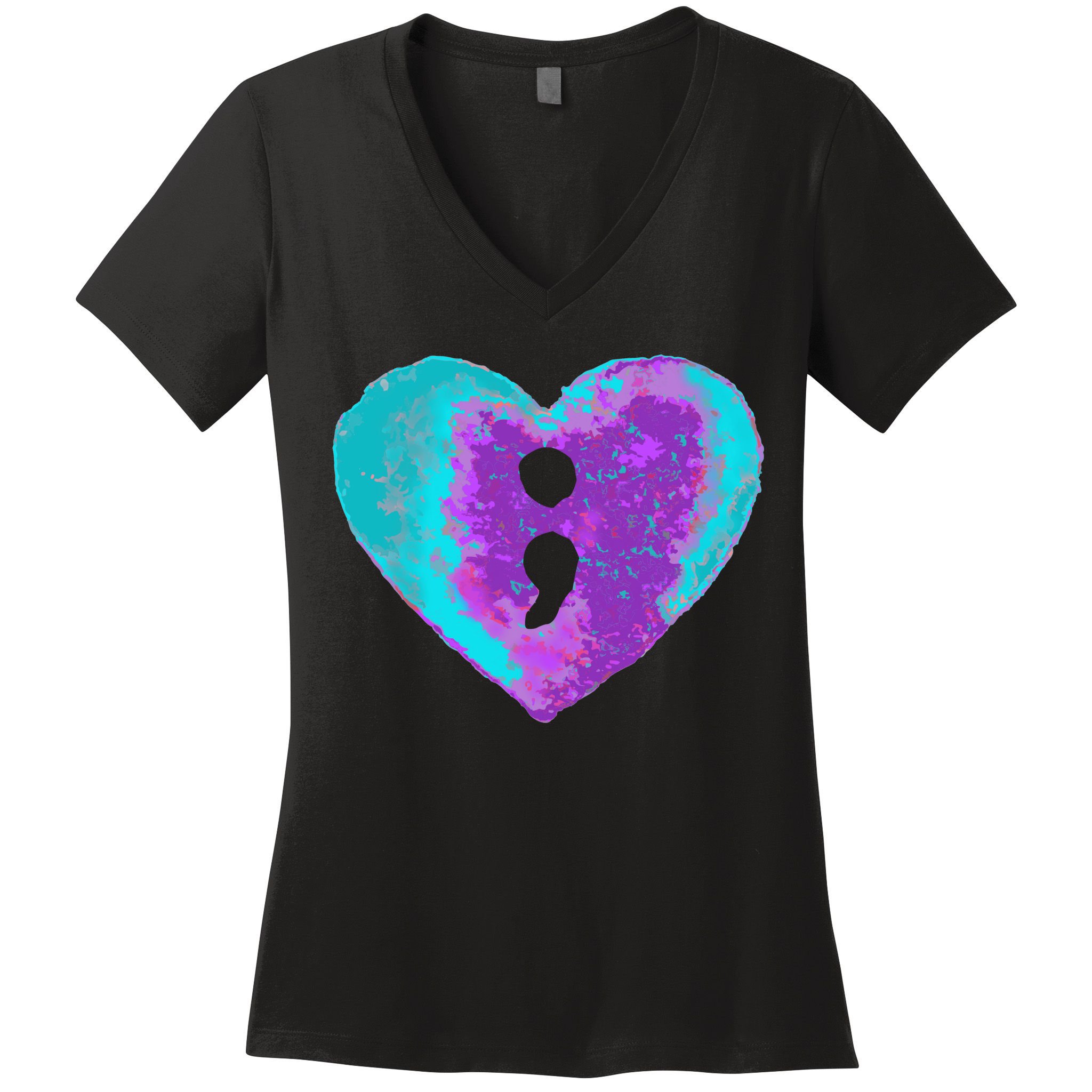 Suicide Prevention Semi Colon Purple Teal Hoodie Women's V-Neck T-Shirt