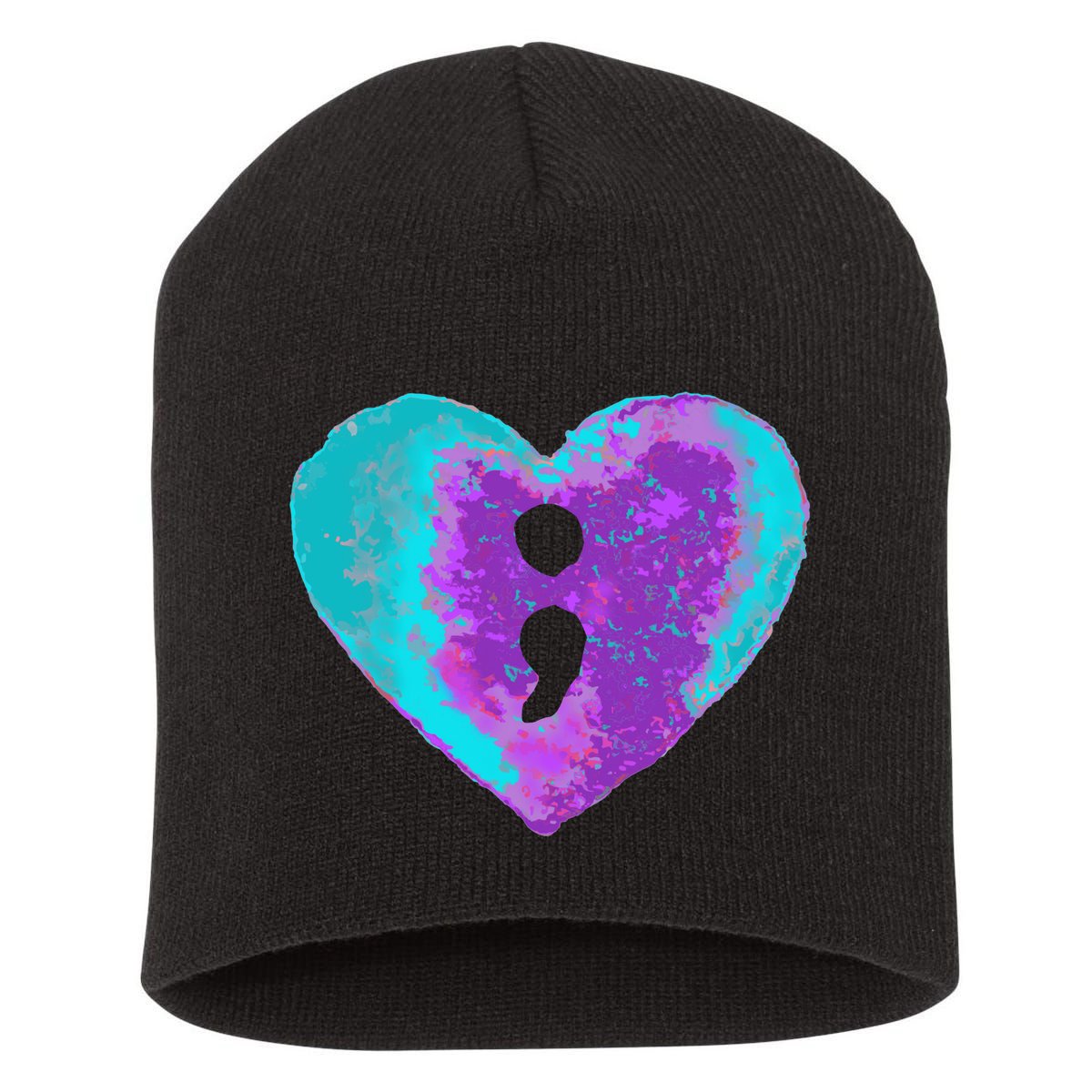 Suicide Prevention Semi Colon Purple Teal Hoodie Short Acrylic Beanie