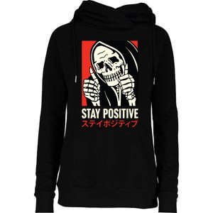 Stay Positive Skeleton Japanese Womens Funnel Neck Pullover Hood