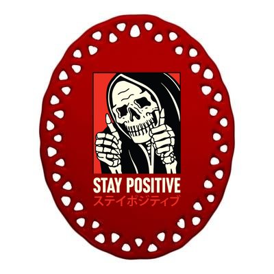 Stay Positive Skeleton Japanese Ceramic Oval Ornament