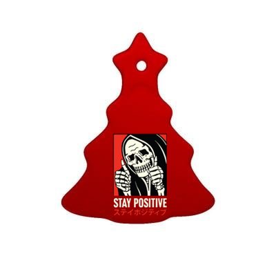 Stay Positive Skeleton Japanese Ceramic Tree Ornament