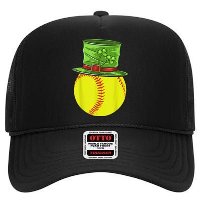 Softball Player Sport St Patrick's Saint Pattys Day Cute High Crown Mesh Back Trucker Hat