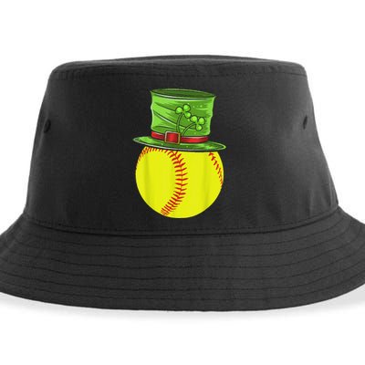 Softball Player Sport St Patrick's Saint Pattys Day Cute Sustainable Bucket Hat