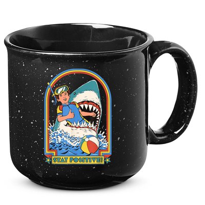 Stay Positive Shark Attack Funny Vintage Retro Comedy Gift 15oz Campfire Ceramic Mug