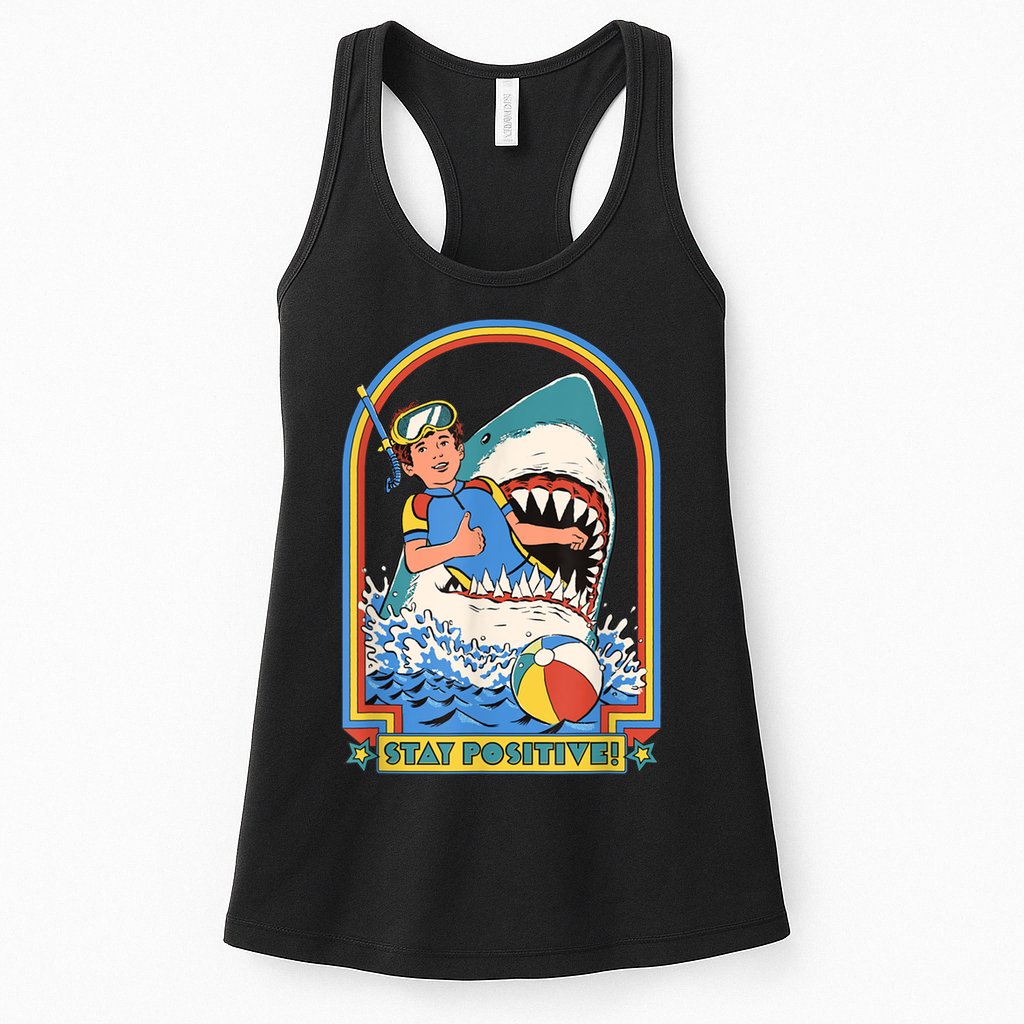Stay Positive Shark Attack Funny Vintage Retro Comedy Gift Womens Tank Top