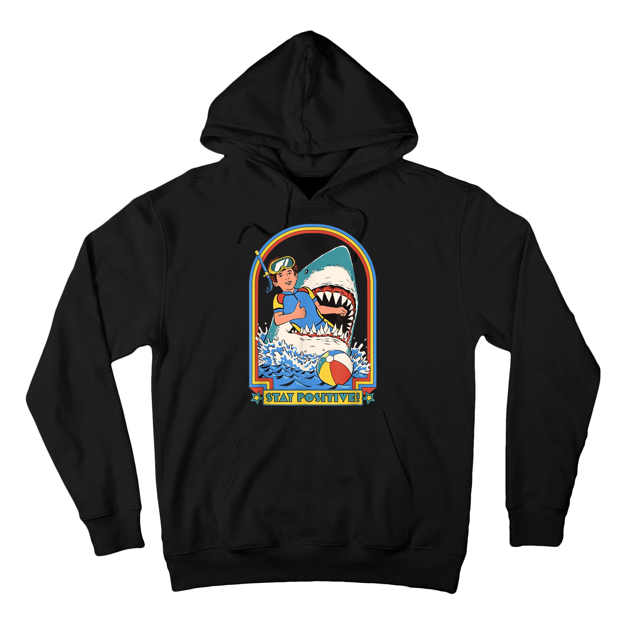 Stay Positive Shark Attack Funny Vintage Retro Comedy Gift Tall Hoodie