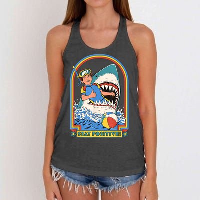 Stay Positive Shark Attack Funny Vintage Retro Comedy Gift Women's Knotted Racerback Tank