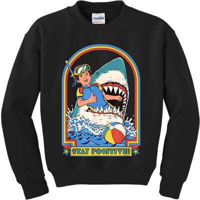 Stay Positive Shark Attack Funny Vintage Retro Comedy Gift Kids Sweatshirt