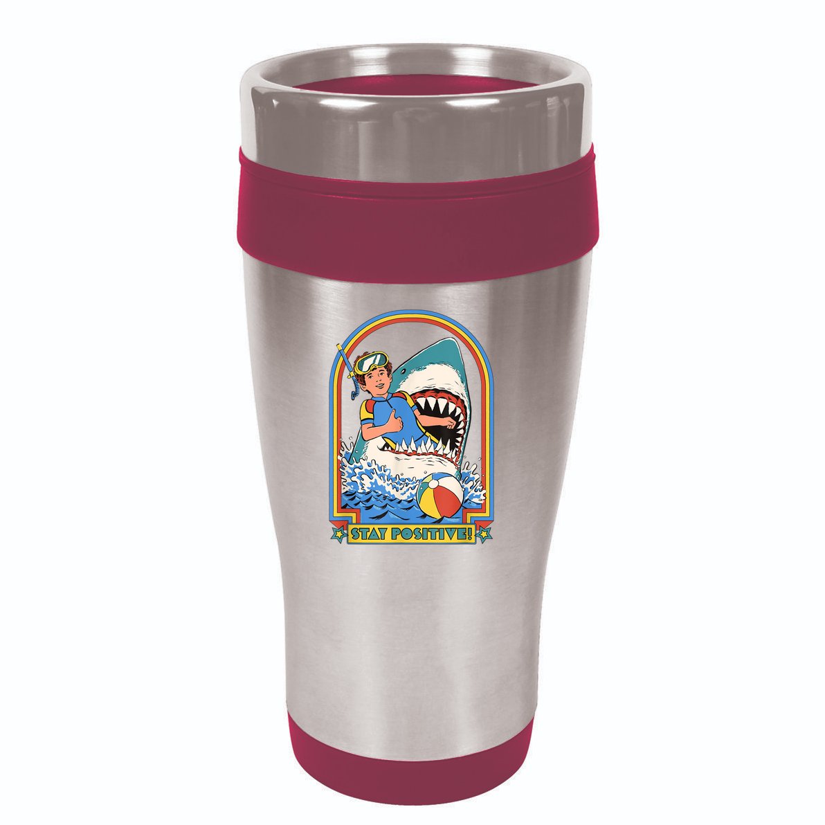 Stay Positive Shark Attack Funny Vintage Retro Comedy Gift 16oz Travel Tumbler