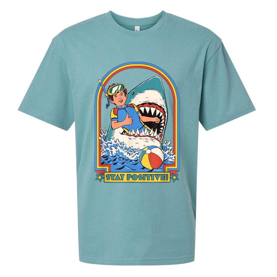 Stay Positive Shark Attack Funny Vintage Retro Comedy Gift Sueded Cloud Jersey T-Shirt