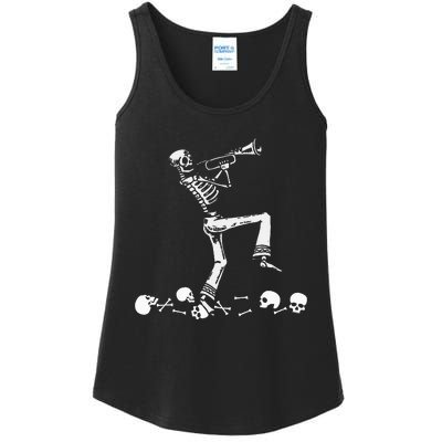 Skeleton Playing Trumpet Instruments Musician Halloween Ladies Essential Tank