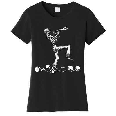 Skeleton Playing Trumpet Instruments Musician Halloween Women's T-Shirt