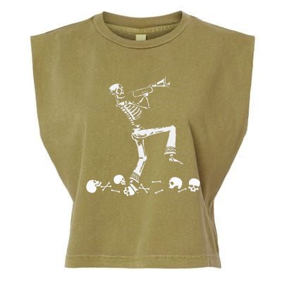 Skeleton Playing Trumpet Instruments Musician Halloween Garment-Dyed Women's Muscle Tee