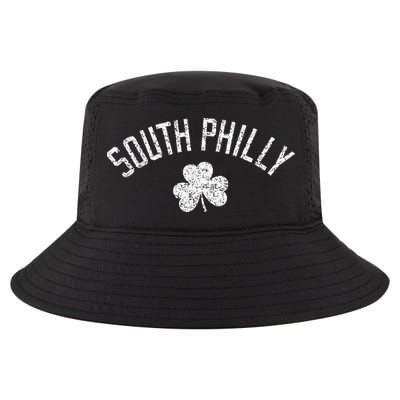 South Philly Text Irish Shamrock Distressed White Print Cool Comfort Performance Bucket Hat