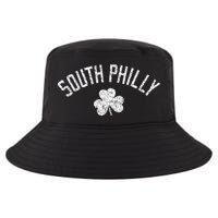 South Philly Text Irish Shamrock Distressed White Print Cool Comfort Performance Bucket Hat