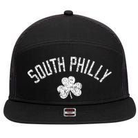 South Philly Text Irish Shamrock Distressed White Print 7 Panel Mesh Trucker Snapback Hat