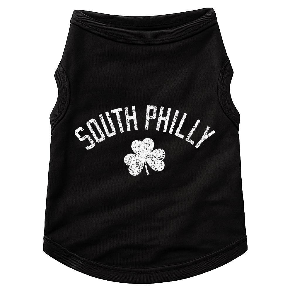 South Philly Text Irish Shamrock Distressed White Print Doggie Tank