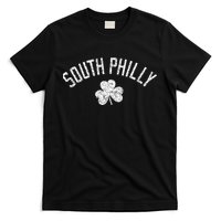South Philly Text Irish Shamrock Distressed White Print T-Shirt