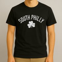 South Philly Text Irish Shamrock Distressed White Print T-Shirt