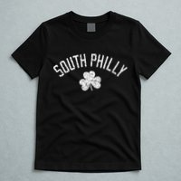 South Philly Text Irish Shamrock Distressed White Print T-Shirt