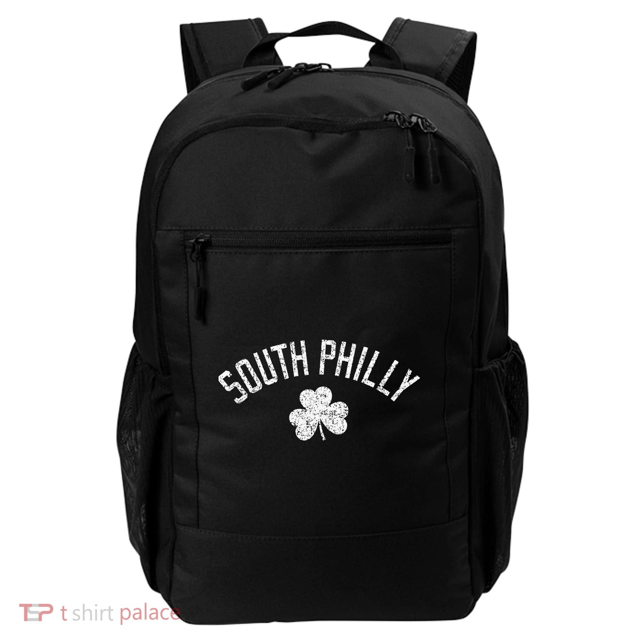 South Philly Text Irish Shamrock Distressed White Print Backpack
