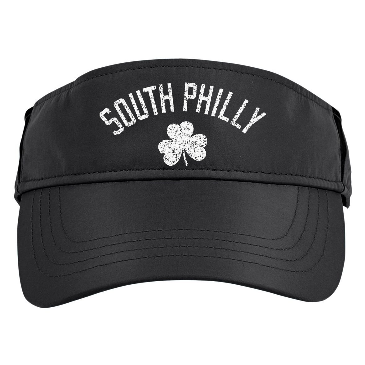 South Philly Text Irish Shamrock Distressed White Print Adult Drive Performance Visor