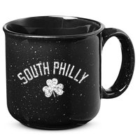 South Philly Text Irish Shamrock Distressed White Print 15oz Campfire Ceramic Mug