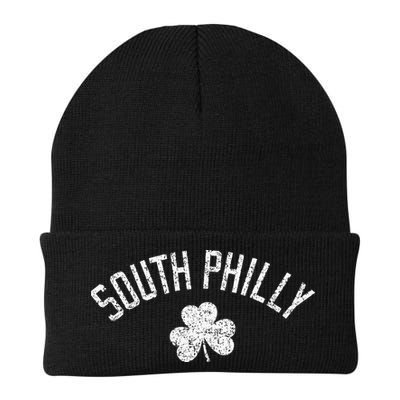 South Philly Text Irish Shamrock Distressed White Print Beanie