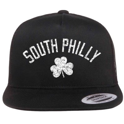 South Philly Text Irish Shamrock Distressed White Print Flatbill Hat