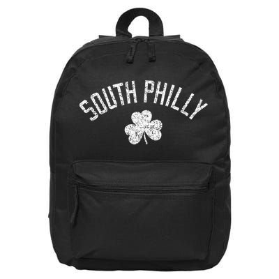 South Philly Text Irish Shamrock Distressed White Print 16 in Basic Backpack
