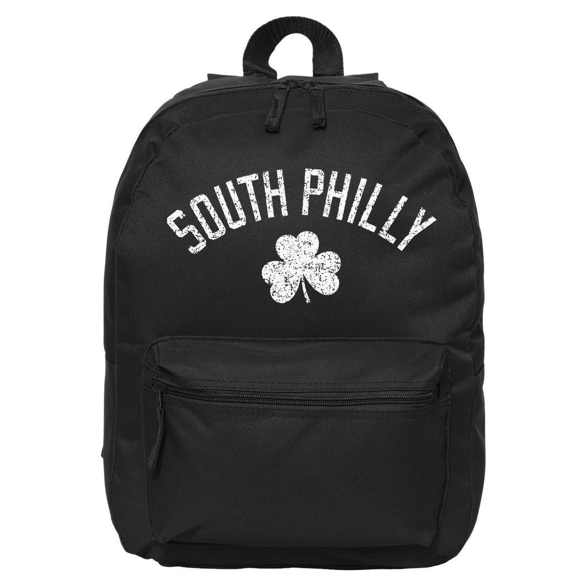 South Philly Text Irish Shamrock Distressed White Print 16 in Basic Backpack