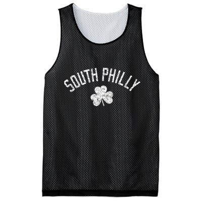 South Philly Text Irish Shamrock Distressed White Print Mesh Reversible Basketball Jersey Tank