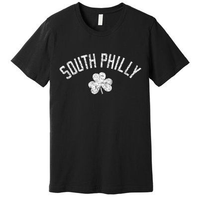 South Philly Text Irish Shamrock Distressed White Print Premium T-Shirt