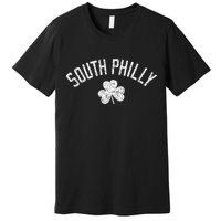 South Philly Text Irish Shamrock Distressed White Print Premium T-Shirt