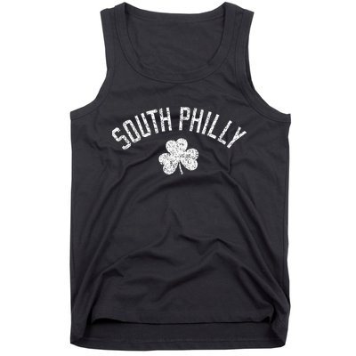 South Philly Text Irish Shamrock Distressed White Print Tank Top