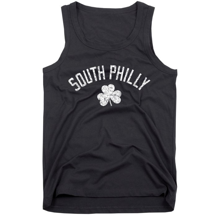 South Philly Text Irish Shamrock Distressed White Print Tank Top