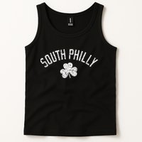 South Philly Text Irish Shamrock Distressed White Print Tank Top
