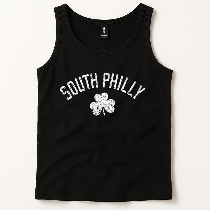 South Philly Text Irish Shamrock Distressed White Print Tank Top