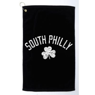 South Philly Text Irish Shamrock Distressed White Print Golf Towel