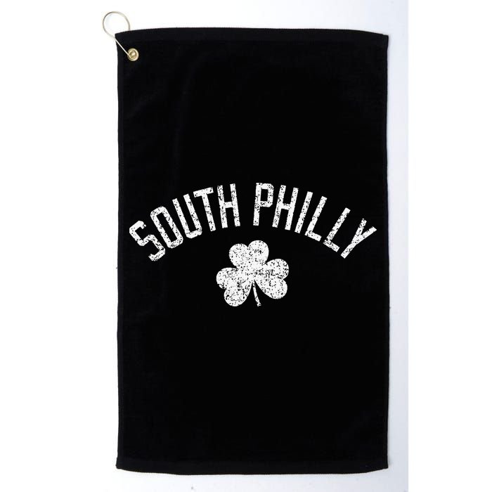 South Philly Text Irish Shamrock Distressed White Print Golf Towel