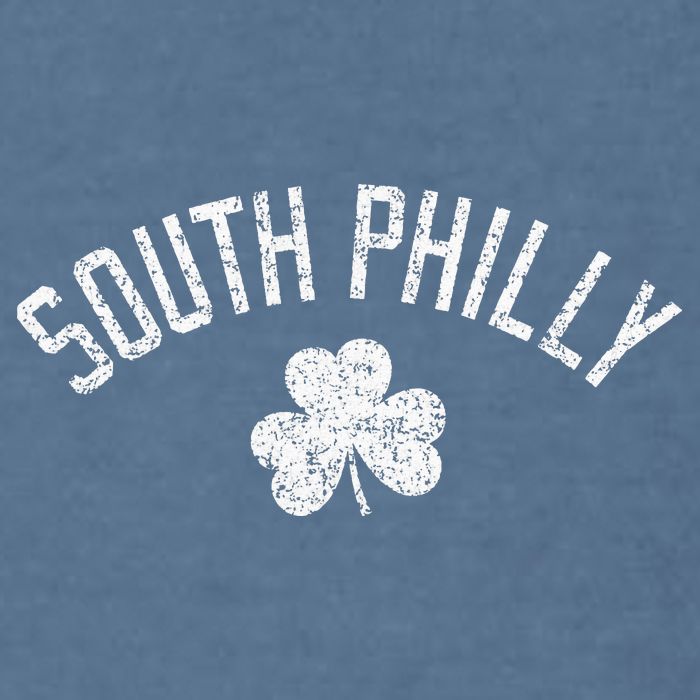 South Philly Text Irish Shamrock Distressed White Print Garment-Dyed Sweatshirt