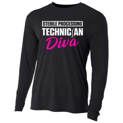 Sterile Processing Technician Diva Funny Tech Cooling Performance Long Sleeve Crew