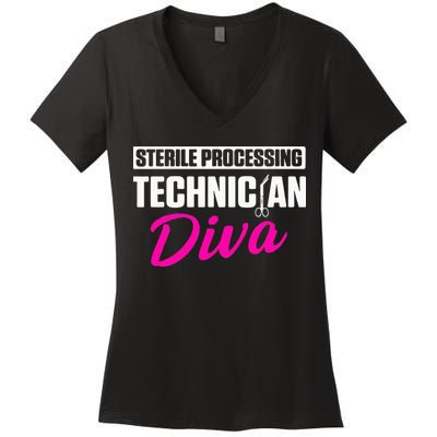 Sterile Processing Technician Diva Funny Tech Women's V-Neck T-Shirt