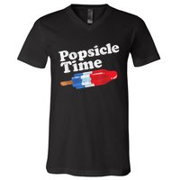 Summer Popsicle Time Funny Bomb Retro 80s Pop Vacation Gift V-Neck T-Shirt