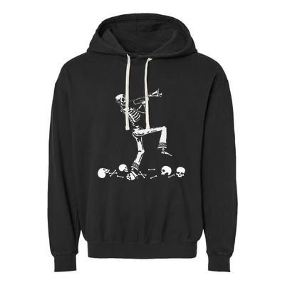 Skeleton Playing Trumpet Instruments Musician Halloween Garment-Dyed Fleece Hoodie