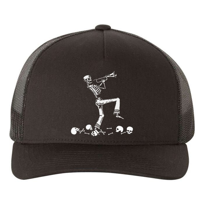 Skeleton Playing Trumpet Instruments Musician Halloween Yupoong Adult 5-Panel Trucker Hat